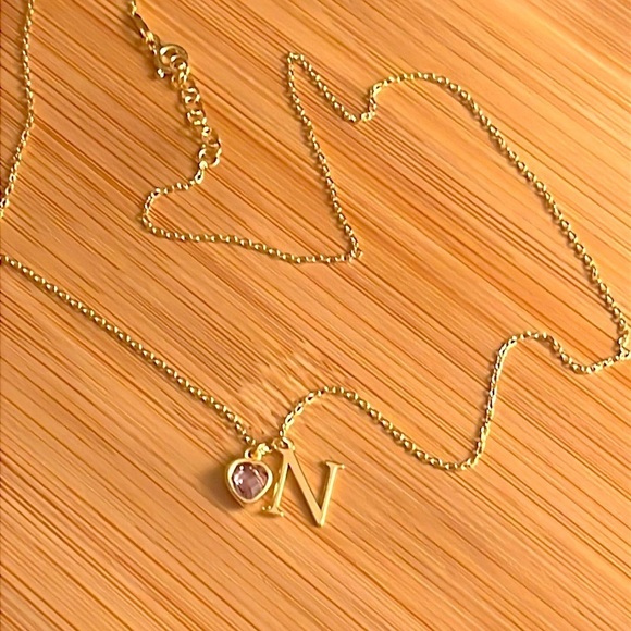 Brand New 14K Gold Plated Sterling Silver Monogram "N" Necklace Alexandrite Gem - Picture 9 of 13